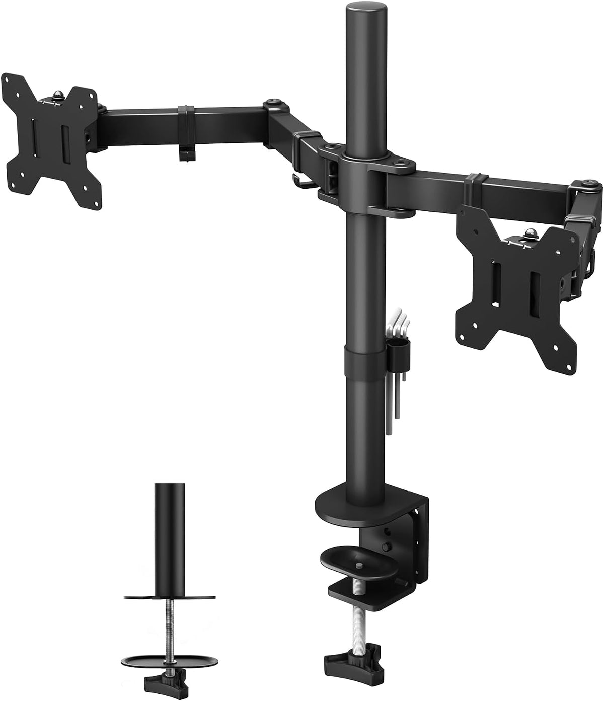 VEN-BONTEC Dual Monitor Arm Desk Mount for 13–27 Inch Computer Screens, VESA 75x75/100x100, Full Motion Adjustable Monitor Arm with 360° Rotation, Height Adjustable up to 430mm, Max 10kg per Arm, Black