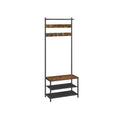 Industrial Style Hall Tree Coat Rack, Entryway Clothes Stand with Bench, Shoe Shelves & 9 Hooks, Metal Frame Shoe Bench Organizer for Hallway Cloakroom Home Storage