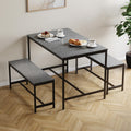 Industrial 3‑Piece Dining Table & Bench Set, 4‑Seater Space‑Saving Kitchen Dining Furniture, Heavy‑Duty Powder‑Coated Metal Frame & Durable MDF Tabletop for Dining Room, Small Apartment