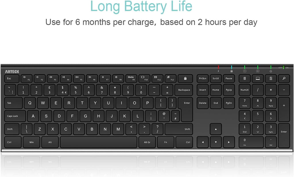 VEN-2.4G Wireless Keyboard Stainless Steel Ultra Slim Full Size Keyboard with Numeric Keypad for Computer/Desktop/PC/Laptop/Surface/Smart TV and Windows 11/10/ 8 Built in Rechargeable Battery