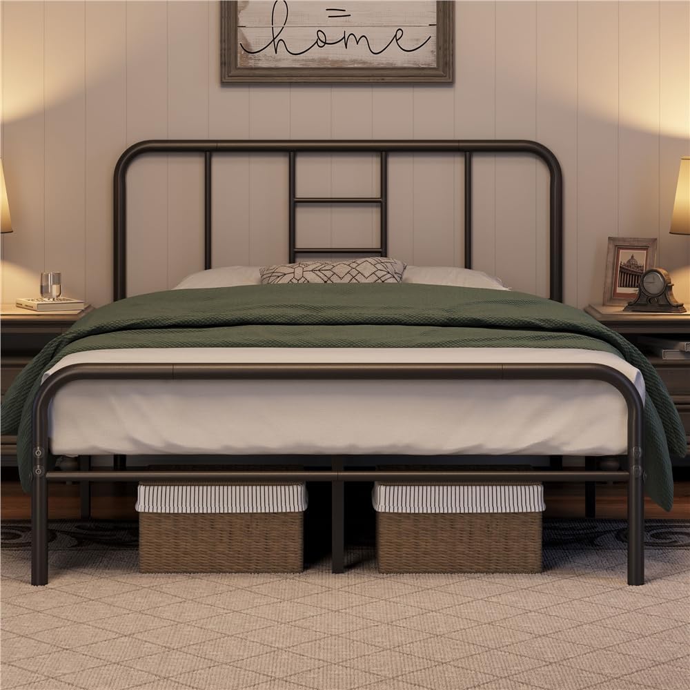 Yaheetech 4ft6 Double Metal Bed Frame Curved Headboard Heavy Duty, Black