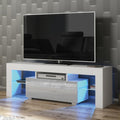 130cm Modern High Gloss TV Stand with LED Light & Glass Shelves Storage Cabinet for Living Room