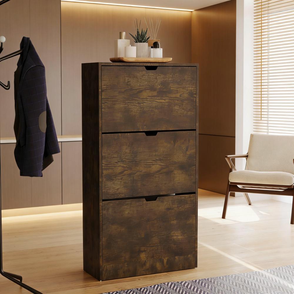 Space Saving 3-Drawer Flip Down Shoe Cabinet for Hallway & Living Room - FSC Certified Eco-Friendly Storage