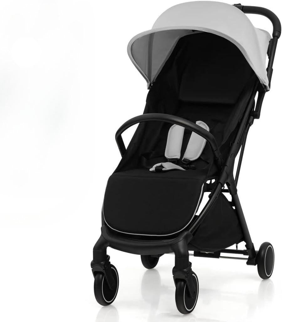 Lightweight Portable Baby Stroller, One-Hand Fold Travel Pushchair with Washable Seat Cover, 5-Point Safety Harness, Adjustable Canopy & Backrest & Footrest, Anti-Slip Brake Travel Buggy for Newborns 0–3 Years