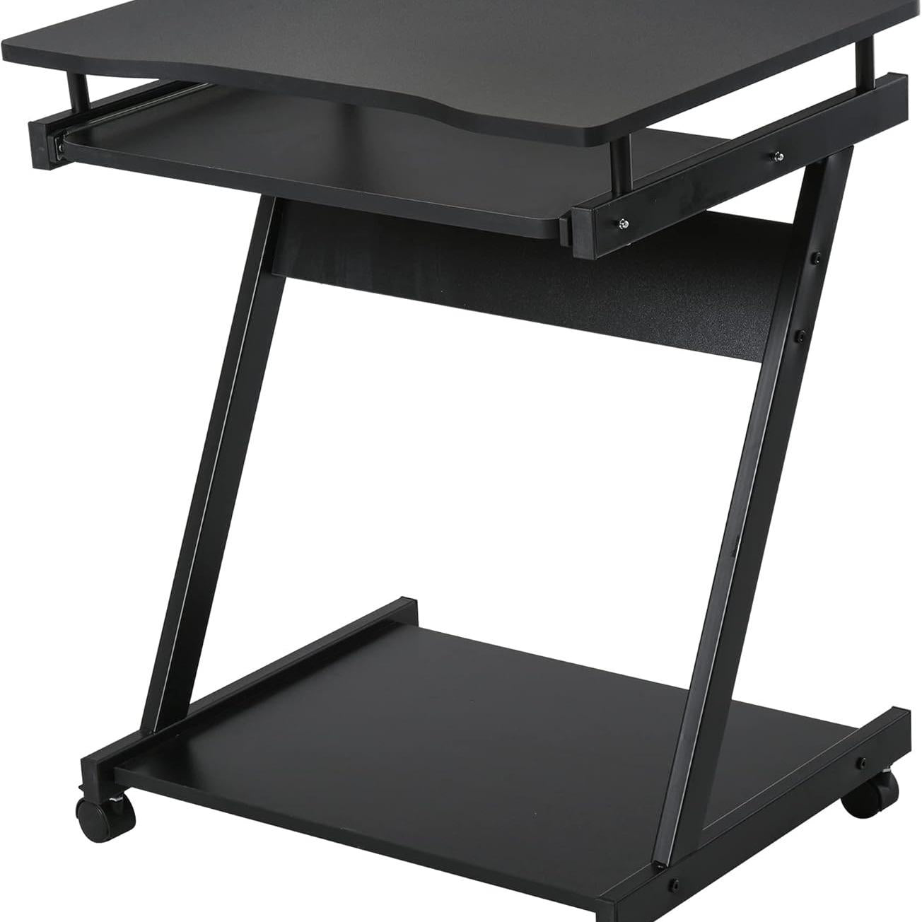 Movable Computer Desk with 4 Moving Wheels Sliding Keyboard Tray Home Office Workstation White