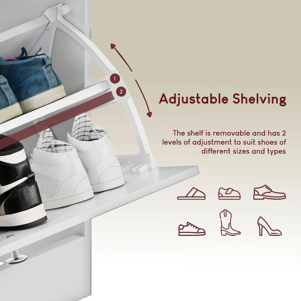 3 Drawer Pull-Down Shoe Cabinet, Slim Space-Saving Wooden Shoe Storage Organizer with Oak Top Surface, Hidden Footwear Storage Cabinet for Entryway Hallway Bedroom Home Furniture
