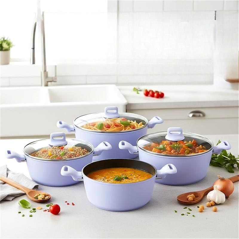 4Pcs Professional Aluminium Non-Stick Stockpot Set, Soft Touch Handle with Tempered Glass Lid, Induction Compatible Cookware Set, Soup Stew Pot for Kitchen Cooking
