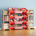 Kids Wooden Toy Storage Organizer, Toy Shelving Unit with 12 Removable Bins & 6 Open Shelves, Multi‑Purpose Children Bookcase Storage Cabinet for Playroom Bedroom Nursery