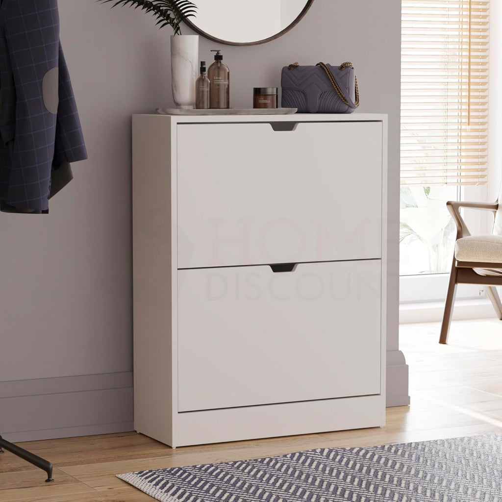 2 Drawer Shoe Cabinet, Space Saving Shoe Storage Cupboard with 2 Flip Drawers, Hallway ad Living Room Furniture 100% FSC certified