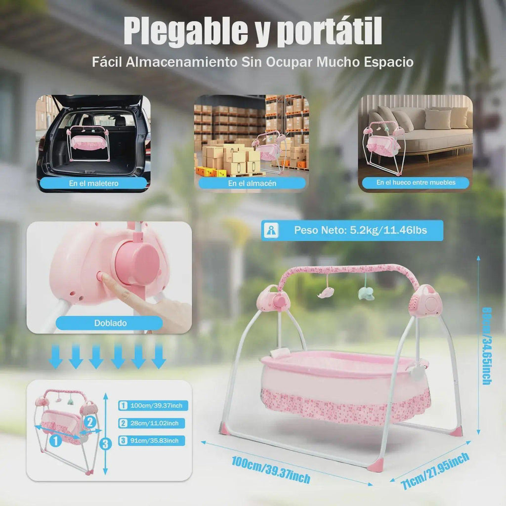 Pink Auto‑Swing Baby Cradle, Auto Rocking Infant Bassinet with Hanging Toys & Built‑in Lullaby Music, Timer Setting, Adjustable Swing Speed, Portable Soothing Sleep Bed for 0‑12 Months Newborn Baby