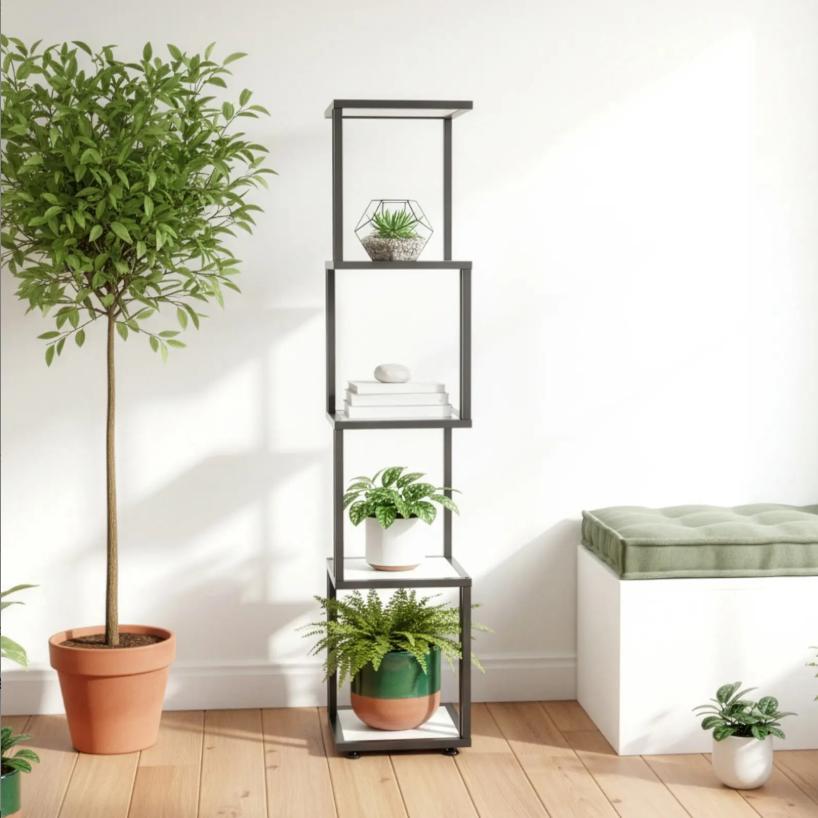 Modern Ladder Plant Stand, 3/4/5 Tier Wood & Metal Vertical Flower Pot Holder, Freestanding Display Shelf for Indoor Outdoor Home Living Room Patio Garden