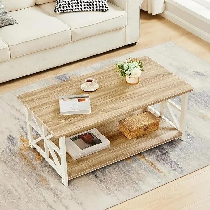 2-Tier Storage Coffee Table, 100cm Modern X-Frame Accent Table with Safe Rounded Corners, Multipurpose Side Table for Living Room Home Office