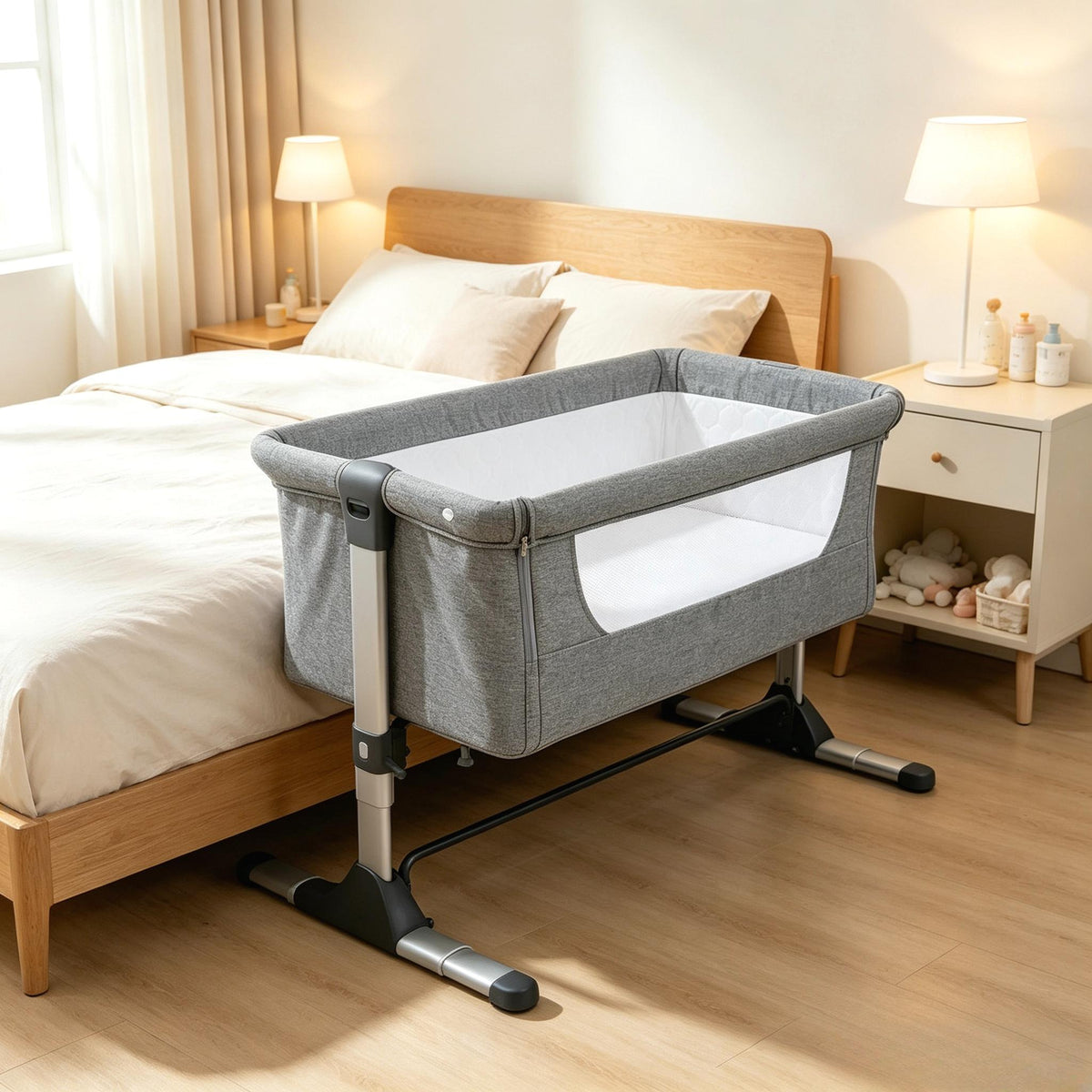 Bedside Co‑Sleeper Crib, 2‑in‑1 Adjustable Height Baby Bassinet with 5cm Thick Mattress, Anti‑Reflux Incline Breathable Mesh, Safety Certified, Co‑Sleeping Standalone Cot for Newborn Infant