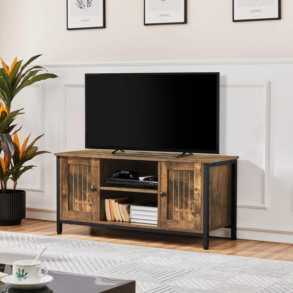 Industrial Wood TV Stand Cabinet for 50 Inch TV, Media Console with 2 Closed Doors & Height‑Adjustable Central Shelves, Multi‑Purpose TV Table for Living Room, Dining Room & Bedroom Storage