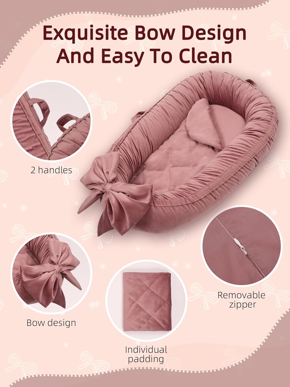 Portable Newborn Bassinet Cot – Soft Breathable Baby Nest Sleeper for Travel & Home, Baby Essentials for Infant 0-12 Months (Cream) [Plus A Free Gift]