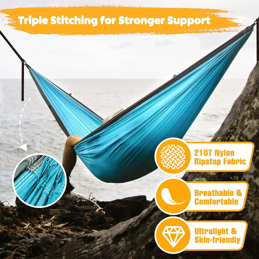 Ultra-Light Travel Camping Hammock | 300kg Load Capacity,(300 x 200 cm) Breathable,Quick-drying Parachute Nylon | 2 x Premium Carabiners,2 x Nylon Slings Included | For Outdoor Indoor Garden