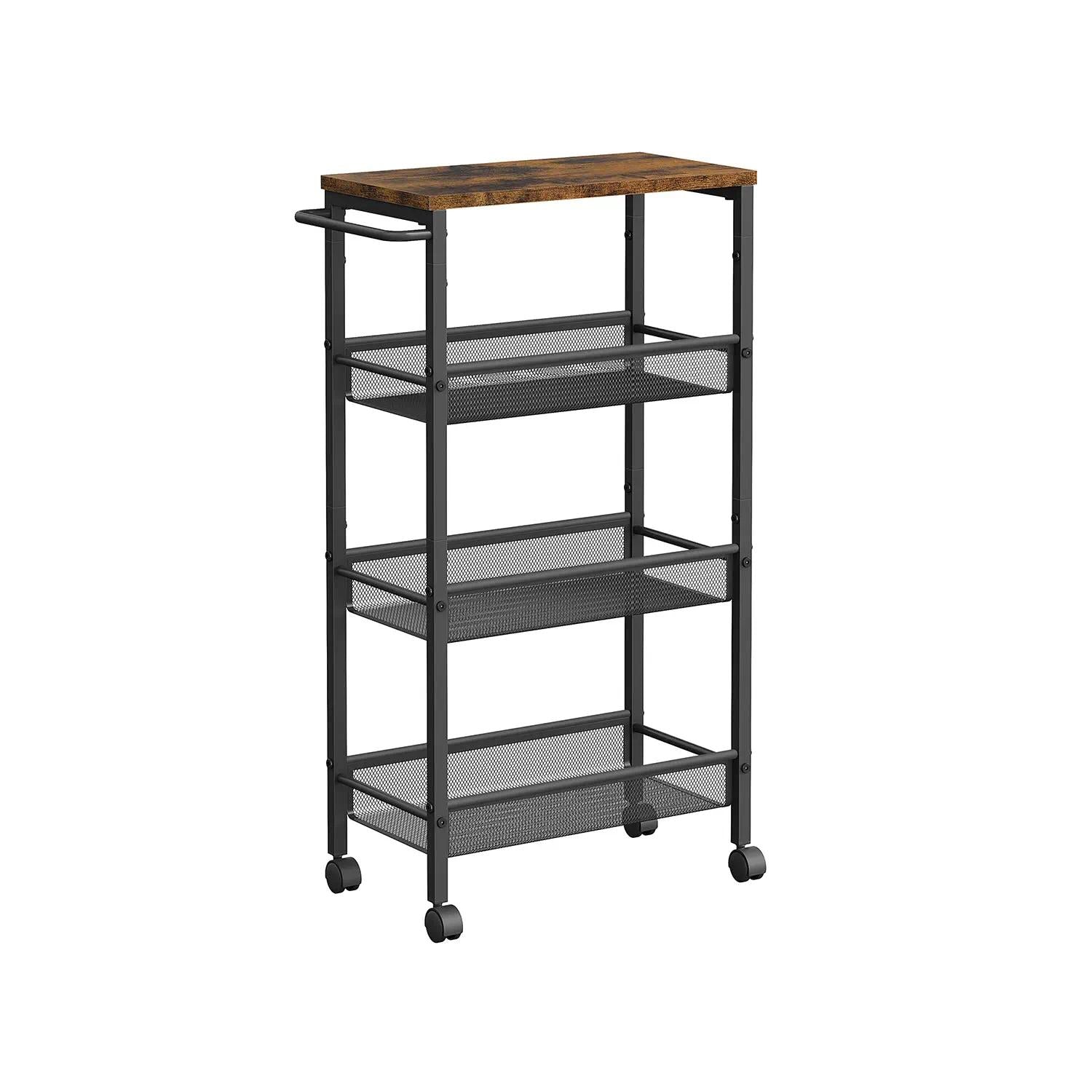 4‑Tier Slim Rolling Storage Trolley Cart, Space‑Saving Utility Organiser Rack with Wheels & Handle, Sturdy Steel Frame Storage Shelf for Small Spaces, Kitchen, Bathroom, Living Room, Studio Apartment