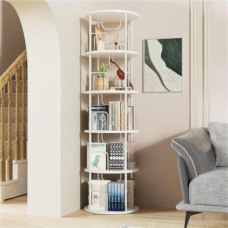 360° Rotating Bookshelf, 4-5 Tier Spinning Tower Bookcase, Round High-Capacity Storage Organizer, Space Saving Freestanding Book Shelf for Home Study Bedroom Office