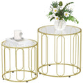 2‑Piece Nesting Coffee Table Set, Round Tempered Glass Side Tables, Gold Tone Sturdy Metal Frame Stacking Tea Table, Modern Decor Nest of Tables for Living Room Bedroom Office Small SpacesW