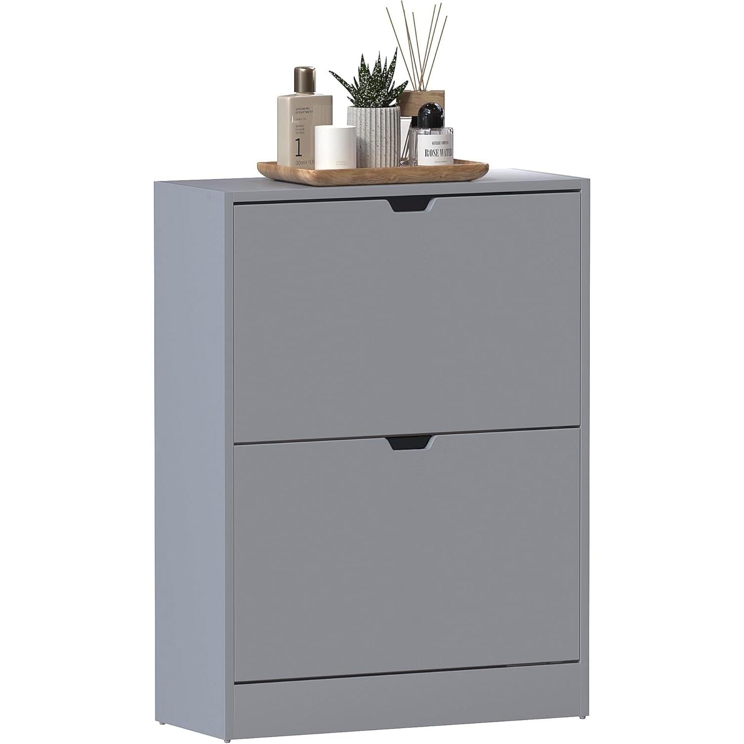 Space Saving 2-Drawer Shoe Cabinet with Flip Doors - FSC Certified Slim Storage Organizer for Hallway & Living Room, White Racks