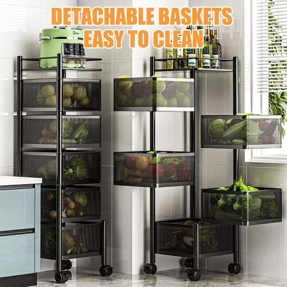 6 Tier Kitchen Rotating Storage Trolley Cart Utility Vegetable Mobile Shelf Rack Organizer ,Rack carts with Drawers moveable Basket Metal organizer
