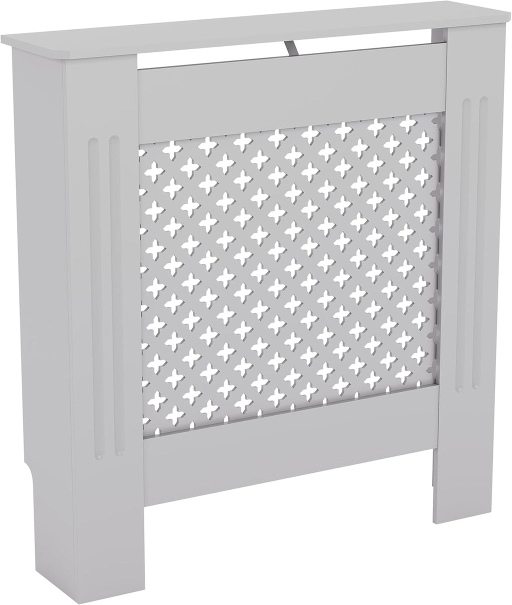 Modern MDF Radiator Cover Small White 82x78x19cm, Traditional Cross Pattern Painted Cabinet with Heat Circulation Grill for Living Room Hallway [Plus A Free Gift]