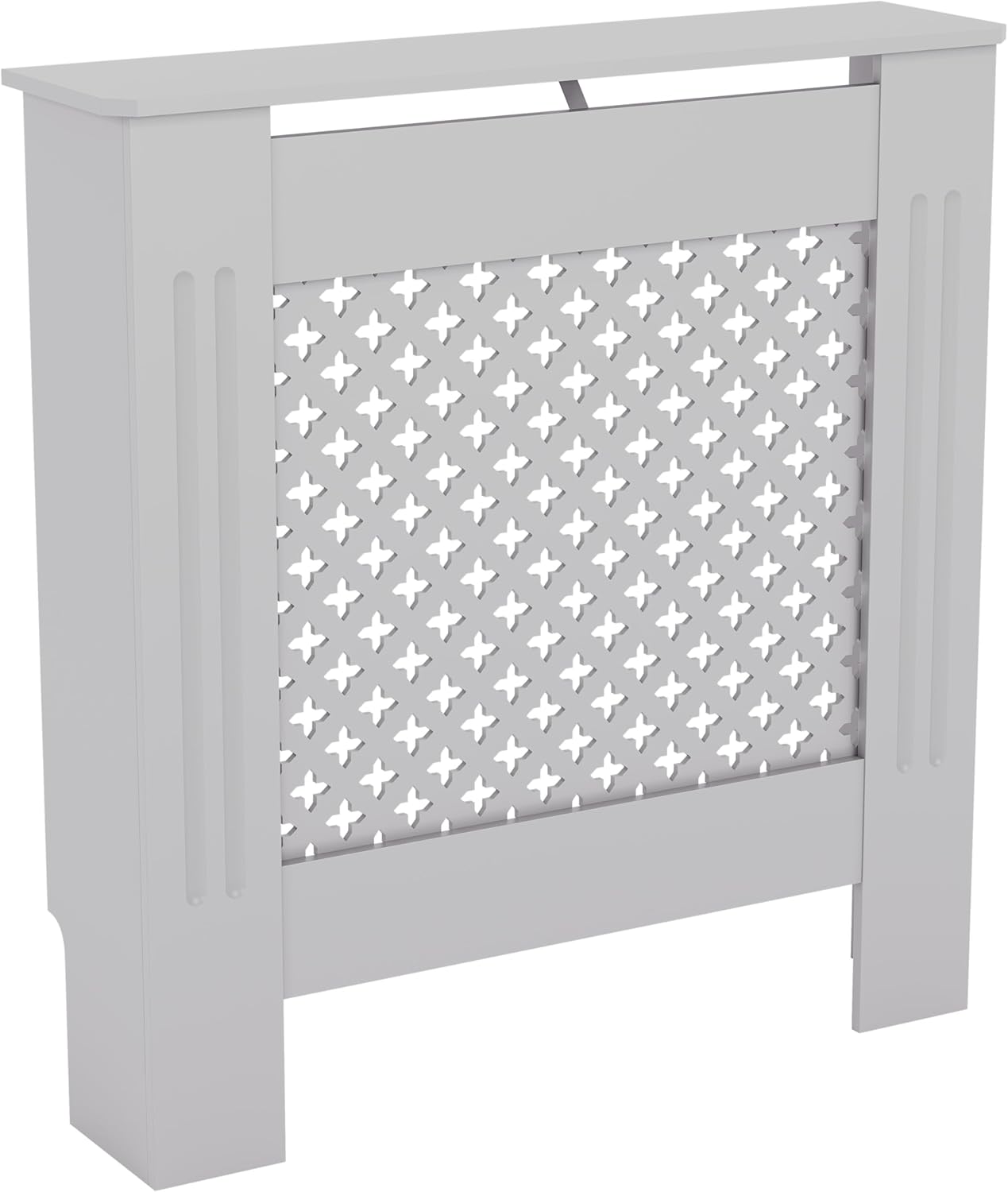 Modern MDF Radiator Cover Small White 82x78x19cm, Traditional Cross Pattern Painted Cabinet with Heat Circulation Grill for Living Room Hallway [Plus A Free Gift]