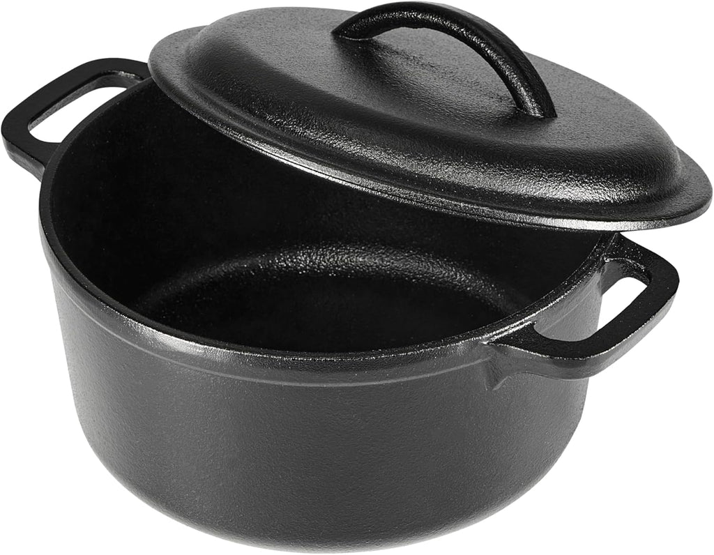 Round Pre-Seasoned Cast Iron Dutch Oven Pot with Lid and Dual Handles Heavy-Duty Oven Safe up to 260 C Large 6.62 L Black for Versatile Cooking