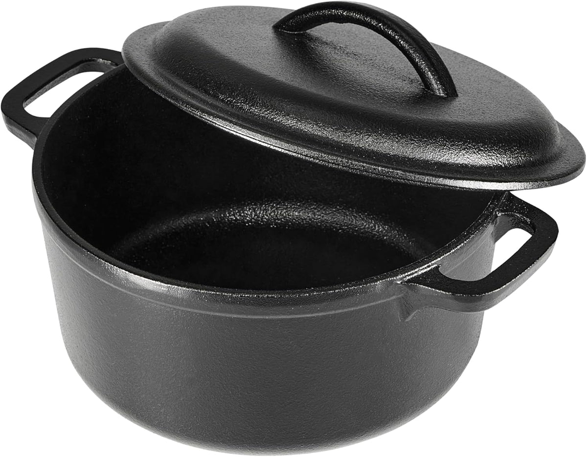 Round Pre-Seasoned Cast Iron Dutch Oven Pot with Lid and Dual Handles Heavy-Duty Oven Safe up to 260 C Large 6.62 L Black for Versatile Cooking