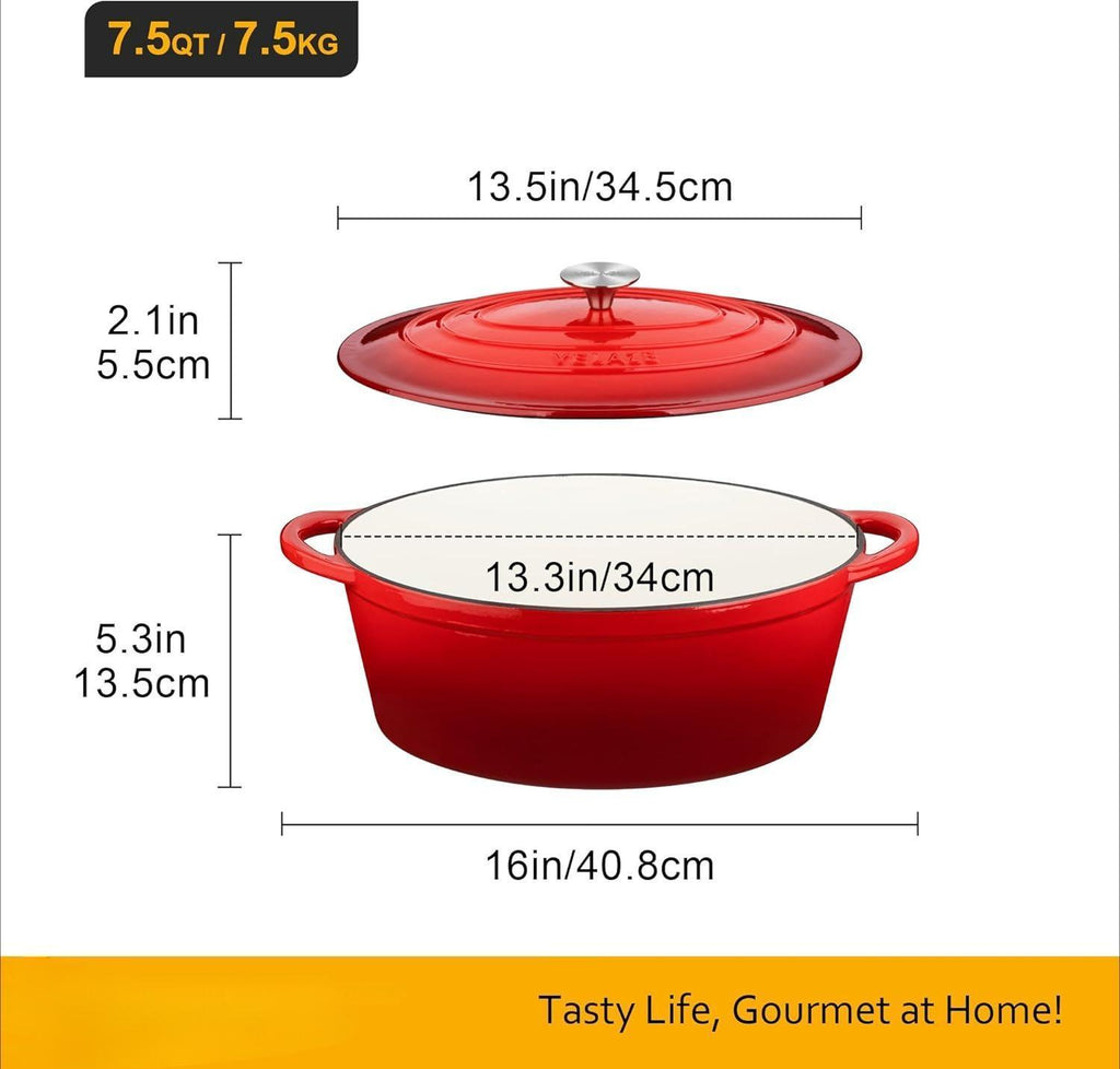 34cm/7.5L Non-Stick Cast Iron Dutch Oven, Heavy-Duty Braiser Casserole Dish, Oven Safe Cookware with Even Heat Distribution, Easy Cleanup for Home Baking and Daily Cooking