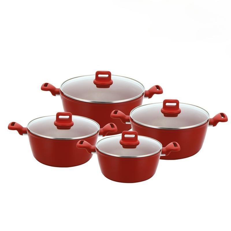 4Pcs Professional Aluminium Non-Stick Stockpot Set, Soft Touch Handle with Tempered Glass Lid, Induction Compatible Cookware Set, Soup Stew Pot for Kitchen Cooking