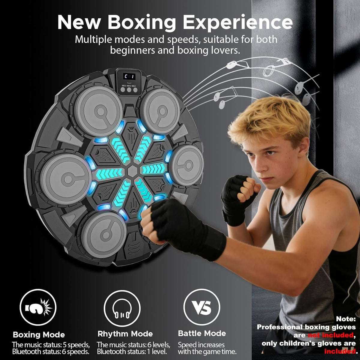 Music Punching Machine for Kids & Adults, Bluetooth Wall-Mounted Boxing Trainer with Gloves, Rhythm Lights, 2-Player Battle Mode, Reaction Training Pad, Home Gym Sport Toy Gift for Boys Girls Teens Ages 3-12+ [Plus A Free Gift]
