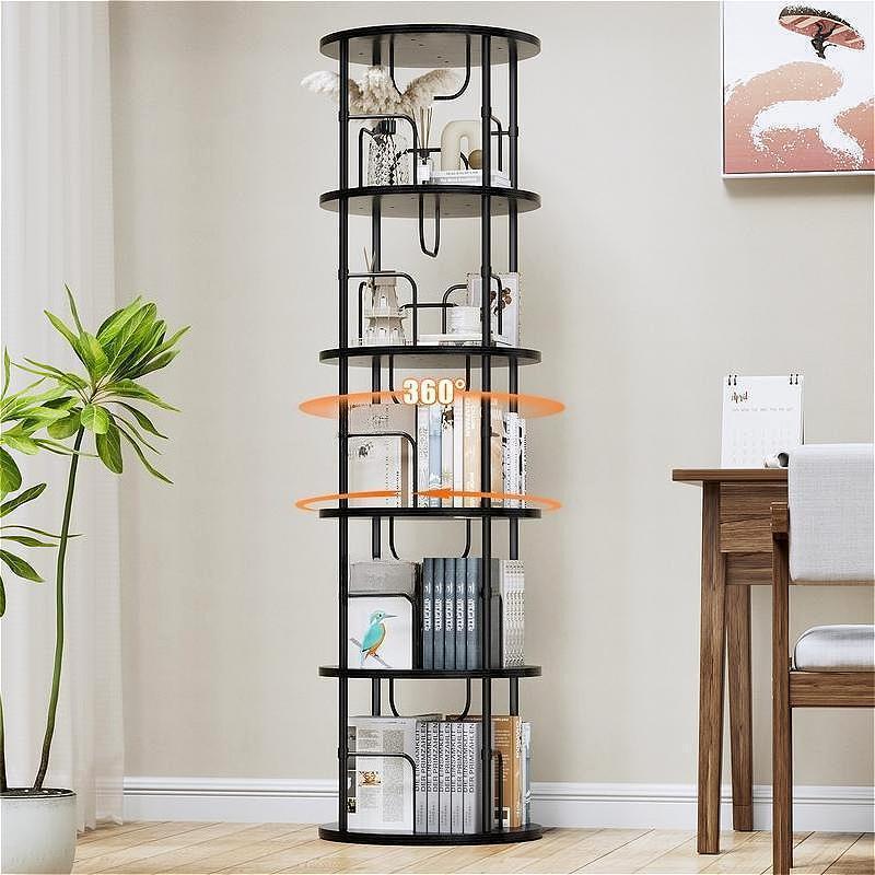 360° Rotating Bookshelf, 4-5 Tier Spinning Tower Bookcase, Round High-Capacity Storage Organizer, Space Saving Freestanding Book Shelf for Home Study Bedroom Office