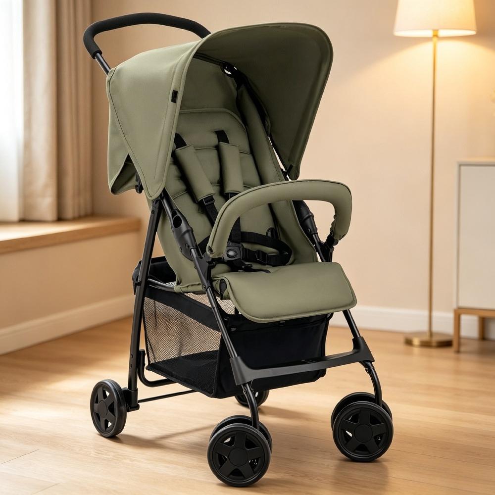 Lightweight Travel Pushchair with Raincover, Compact Fold, Fully Reclining Seat, XL Storage Basket, Suitable from Birth to 15 kg