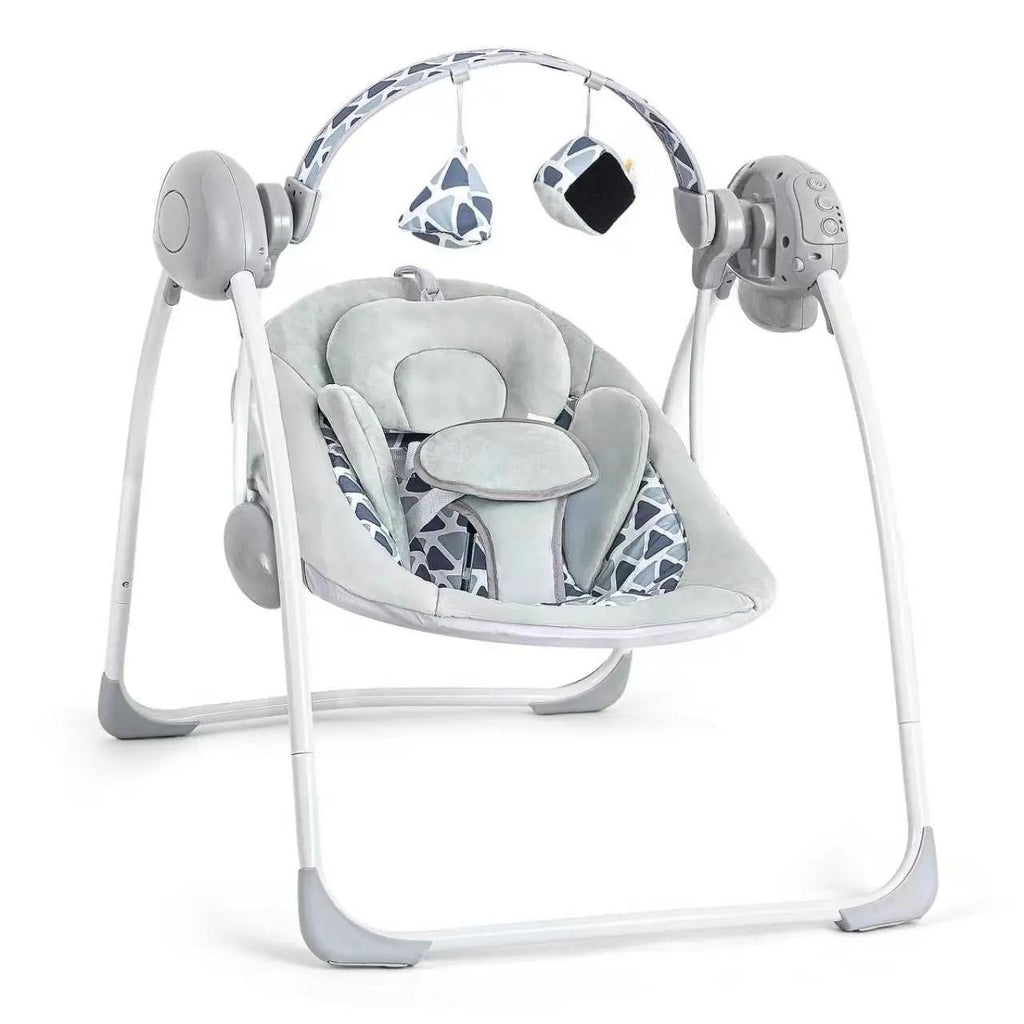 Battery Operated Foldable Baby Swing with 5 Adjustable Swing Speed, Auto Off Timer, Built-in Calming Music & Hanging Toys, Portable Infant Rocker for Newborn Nursery Use
