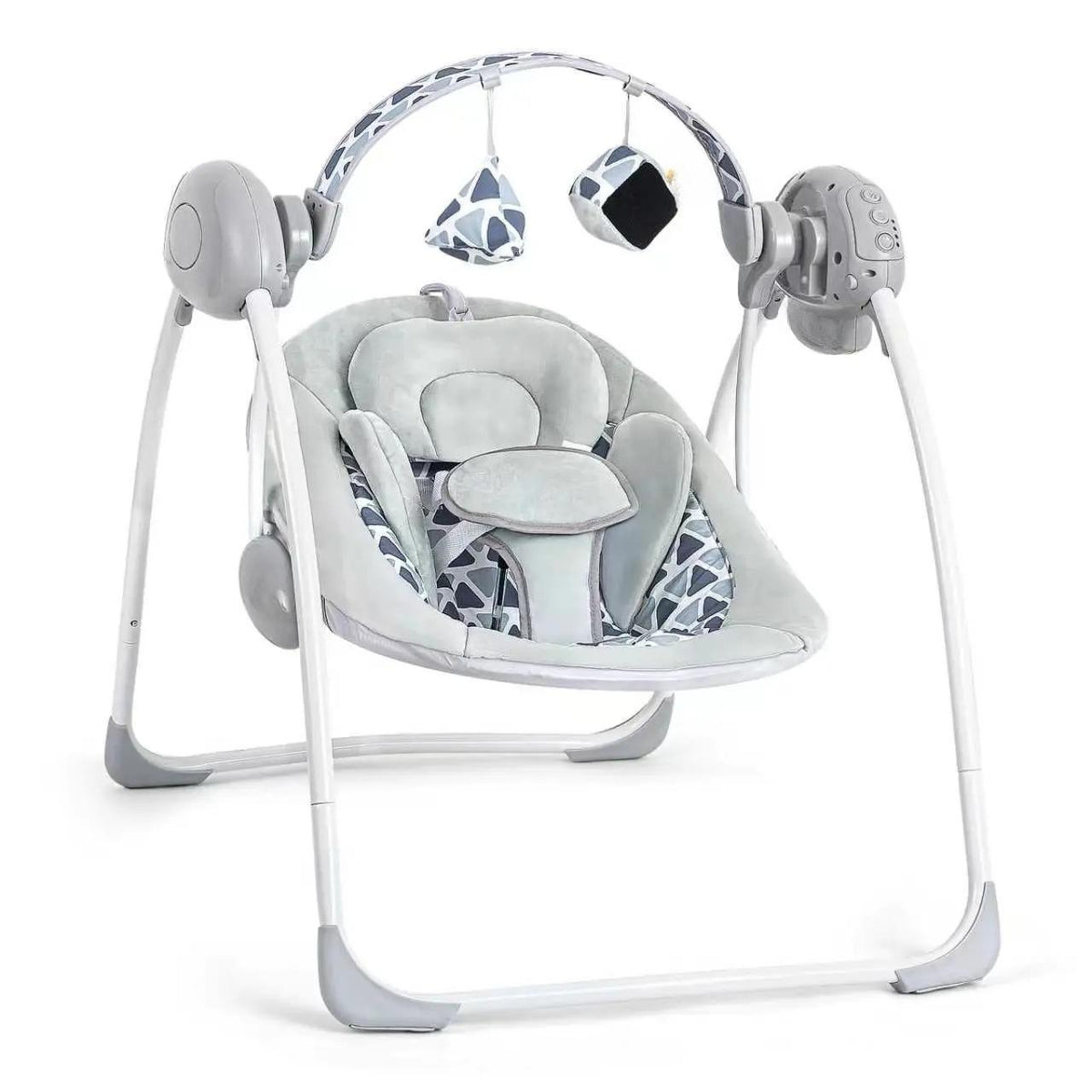 Battery Operated Foldable Baby Swing with 5 Adjustable Swing Speed, Auto Off Timer, Built-in Calming Music & Hanging Toys, Portable Infant Rocker for Newborn Nursery Use