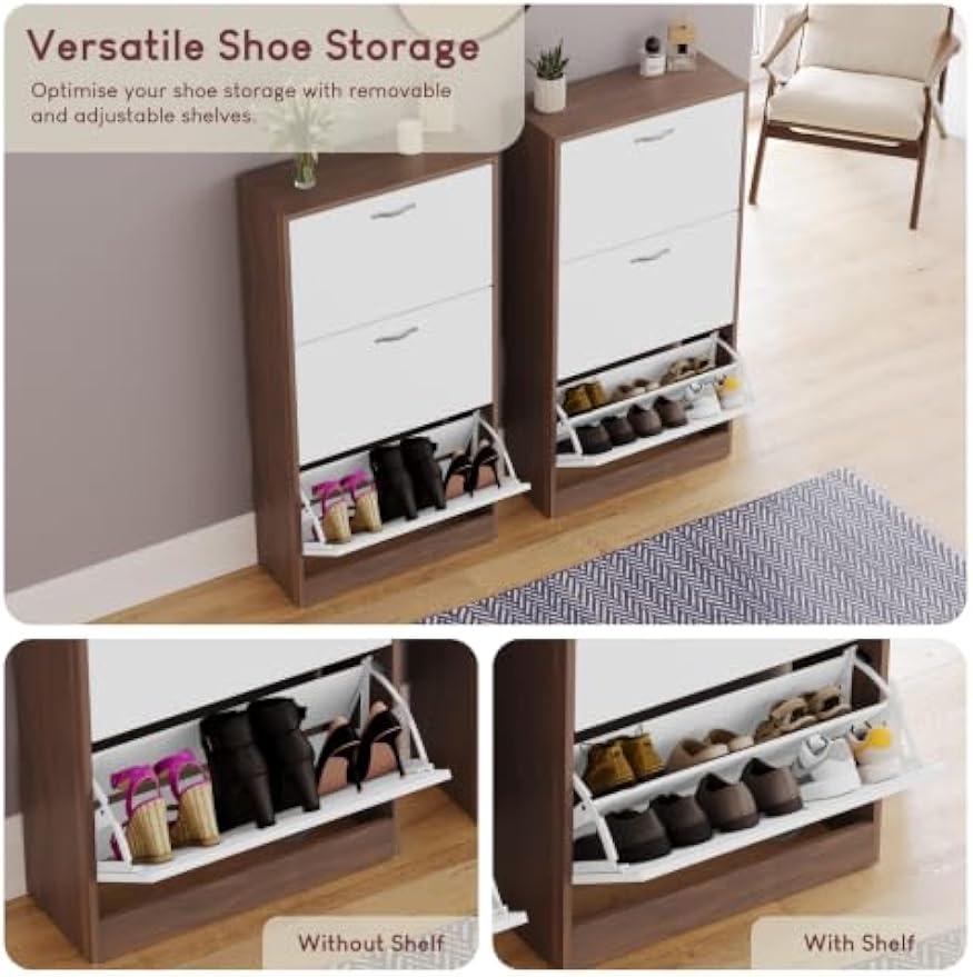 Slim Wooden Shoe Cabinet with 3 Pull-Down Drawers, Dustproof Entryway Storage Organiser, Space-Saving Tall Unit for Hallway and Corridor [Plus A Free Gift]