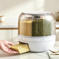 6-Compartment 360° Rotating Rice Dispenser Container, Transparent Dry Food Storage Bin, Airtight Fruit & Grain Keep Fresh Box for Kitchen Countertop Organization [Plus A Free Gift]