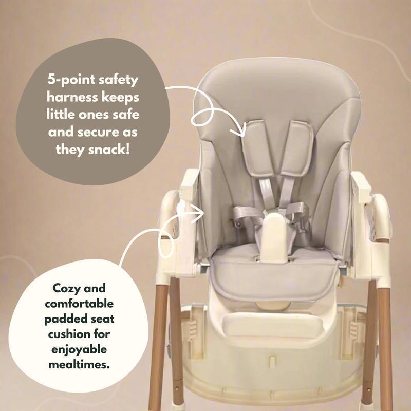 Foldable Baby High Chair with Reclining Seat, Adjustable for 6 Months to 3 Years, Removable Tray & Dishwasher-Safe Liner, Compact Space-Saving Design for Easy Storage