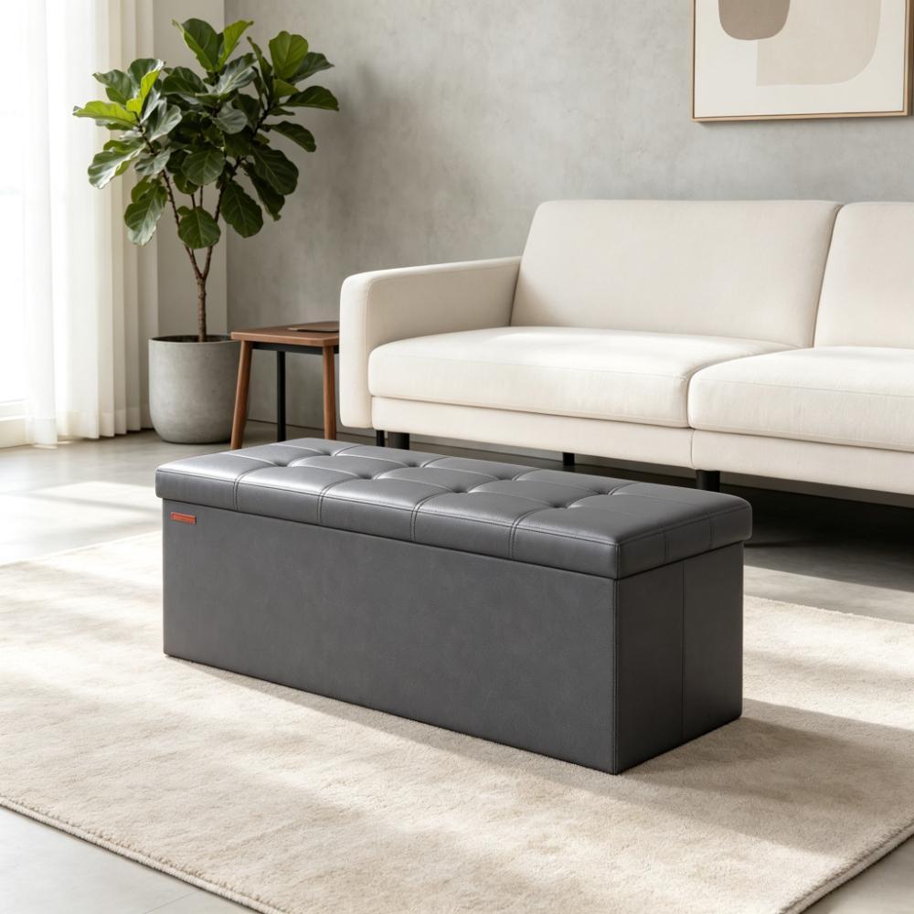Foldable Storage Ottoman Bench 38x110x38 cm – Multi-Purpose Cube Foot Rest with Hidden Storage, Holds 300 kg, Space-Saving for Living Room, Bedroom & Entryway [Plus A Free Gift]