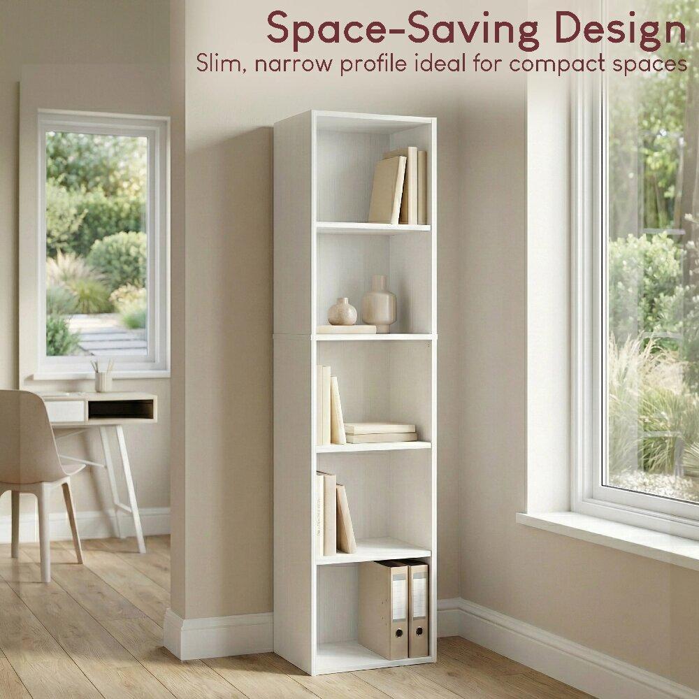 5-Tier Cube Bookcase, Solid Oak Wood Shelving Unit, Modern Display Storage Rack for Living Room Home Office [Plus A Free Gift]