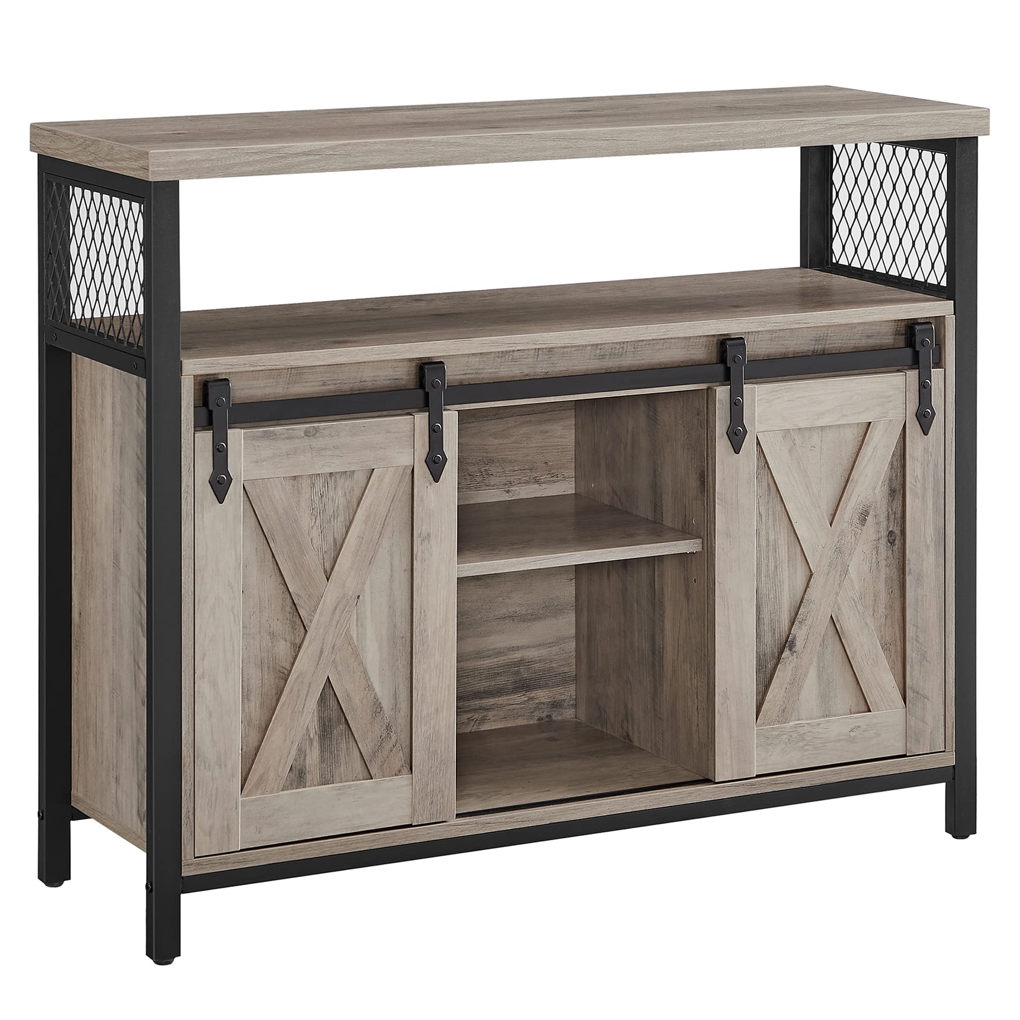 Rustic Wooden Sideboard Buffet Cabinet, Sliding Barn Doors Storage Credenza with Adjustable Shelves & Anti‑Tip Kit, Multipurpose Furniture for Kitchen Living Room Hallway
