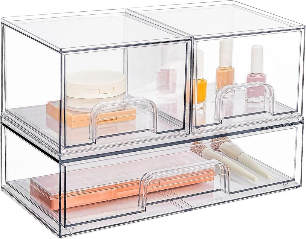 3 Pack Stackable Storage Drawers, Organiser with 24 Non-slip Mat, Bathroom Organiser Storage for Dresser, Bathroom