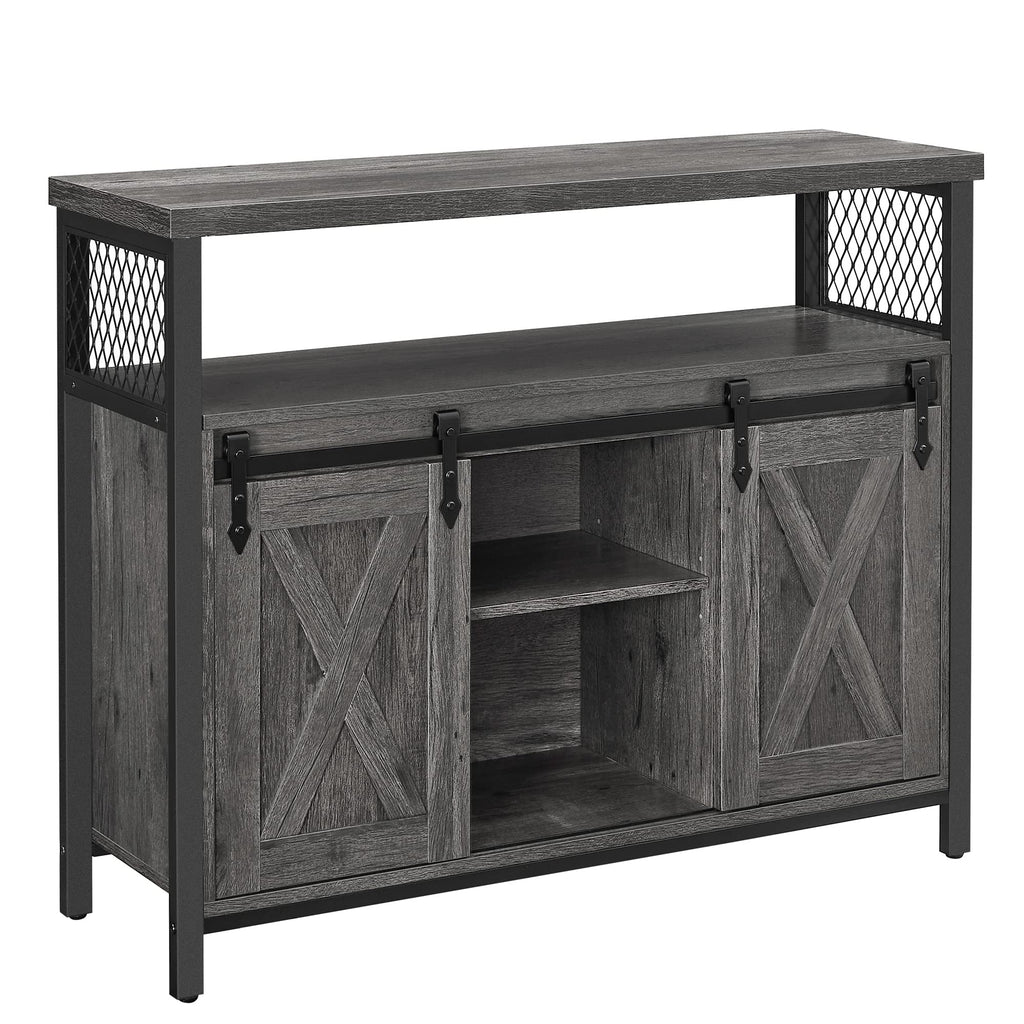 Rustic Wooden Sideboard Buffet Cabinet, Sliding Barn Doors Storage Credenza with Adjustable Shelves & Anti‑Tip Kit, Multipurpose Furniture for Kitchen Living Room Hallway