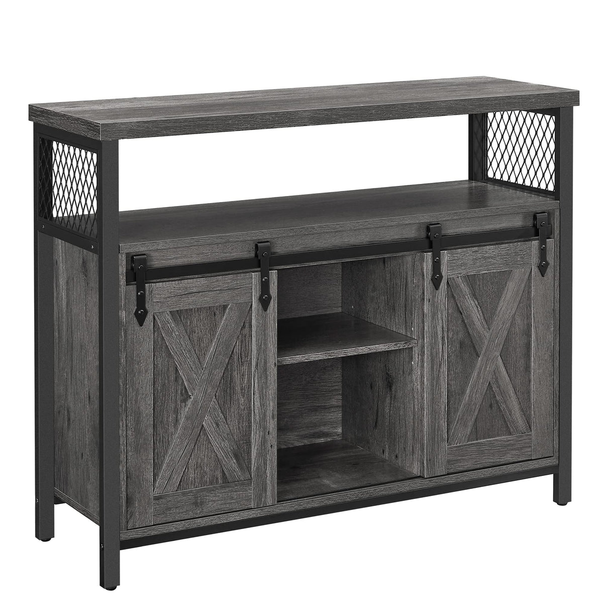 Rustic Wooden Sideboard Buffet Cabinet, Sliding Barn Doors Storage Credenza with Adjustable Shelves & Anti‑Tip Kit, Multipurpose Furniture for Kitchen Living Room Hallway