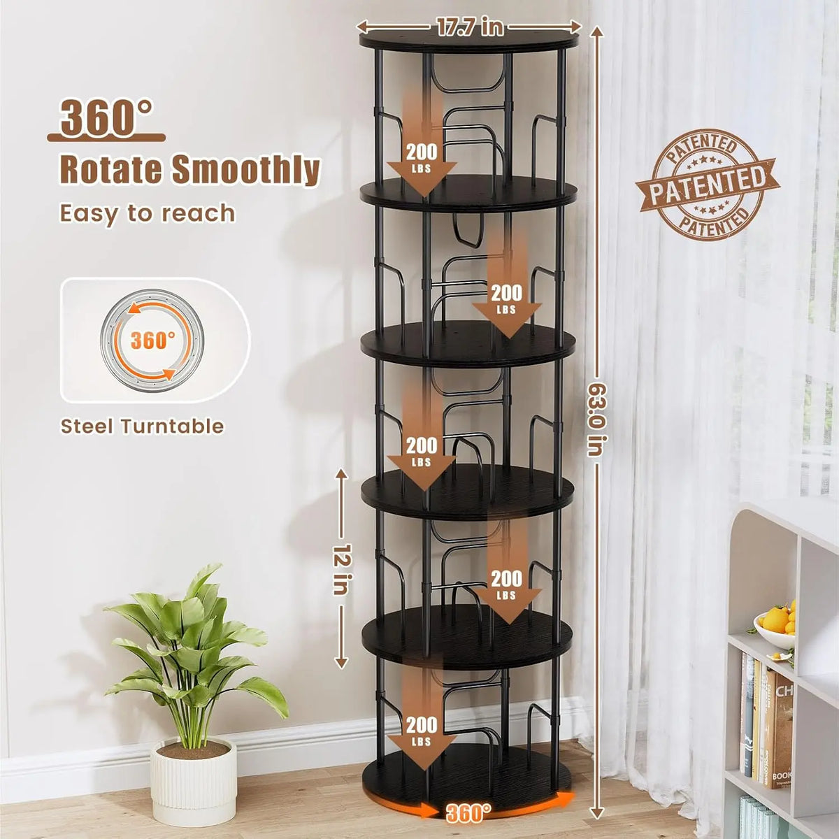 Flycity Rotating Bookshelf,3 Tier -5 Tier Spinning Bookshelf Tower,360° Display Unique Round Bookcase,Floor Standing Corner Revolving Bookshelf Storage Organizer for Home Study Office