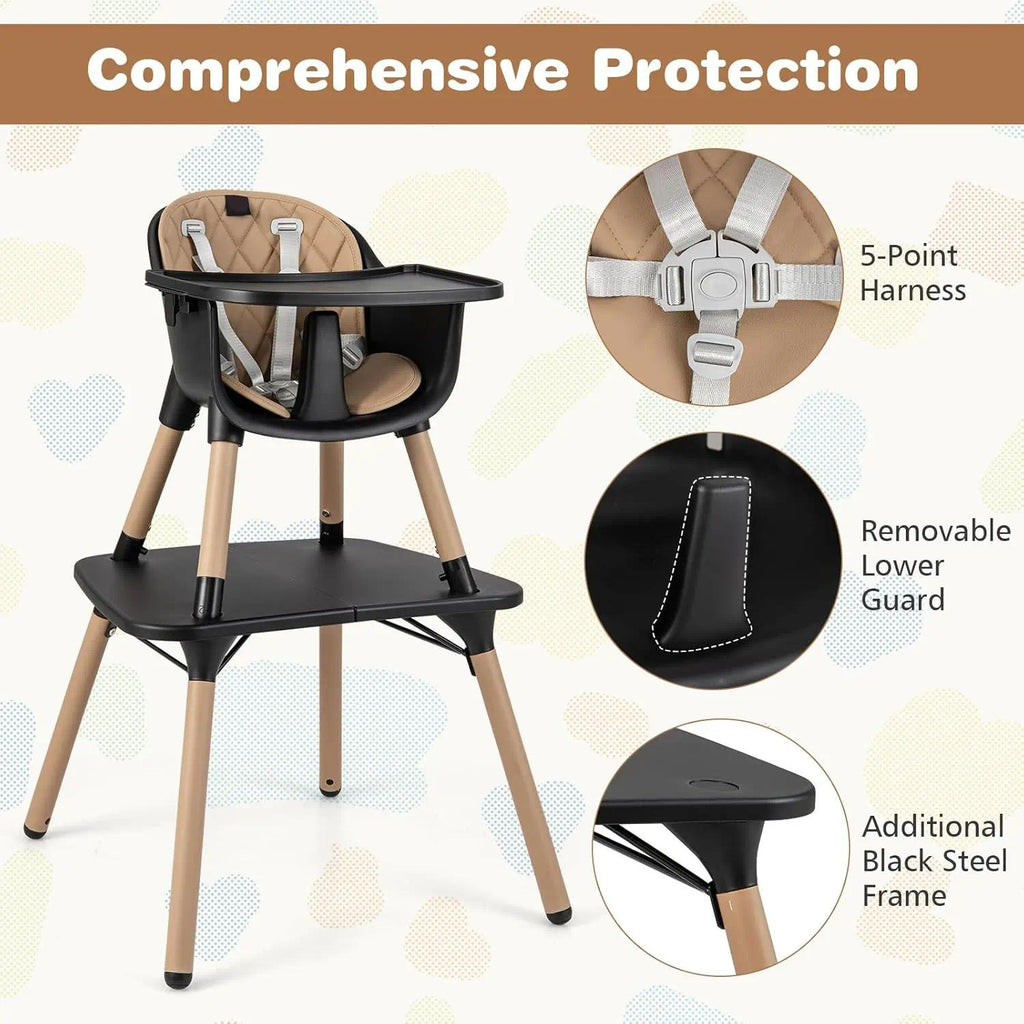 Convertible Baby High Chair 6-36 Months, Adjustable Infant Dining Seat with Removable 2-Position Tray, 5-Point Safety Harness, Easy-Clean Toddler Feeding Chair for Home & Travel [Plus A Free Gift]