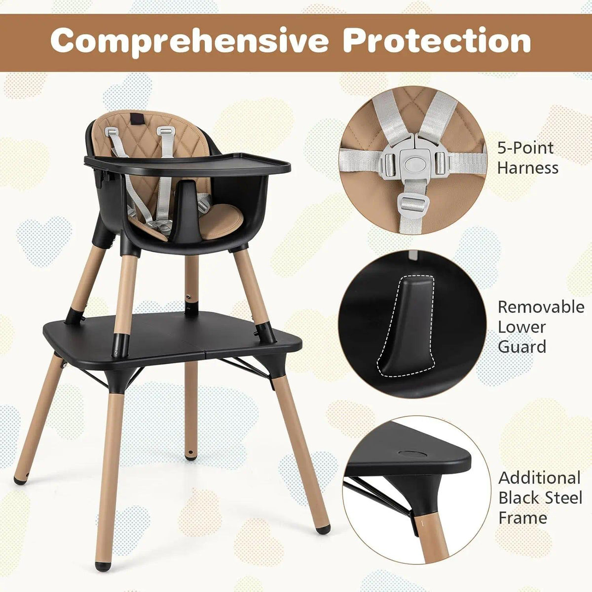 Convertible Baby High Chair 6-36 Months, Adjustable Infant Dining Seat with Removable 2-Position Tray, 5-Point Safety Harness, Easy-Clean Toddler Feeding Chair for Home & Travel [Plus A Free Gift]