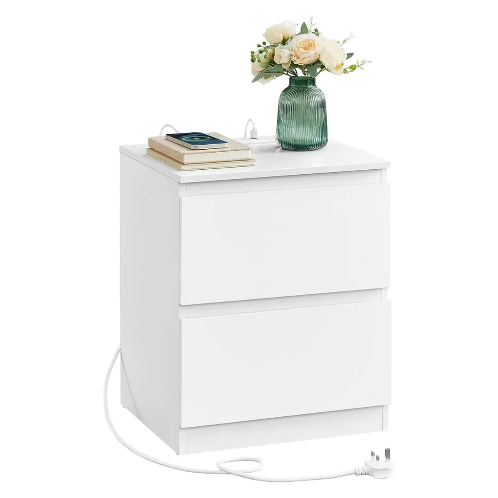 VASAGLE Nightstands with Charging Station, Bedside Tables with 2 Drawers, Side End Tables, 2 AC Outlets, 2 USB Ports, for Living Room, Bedroom, Study, Modern