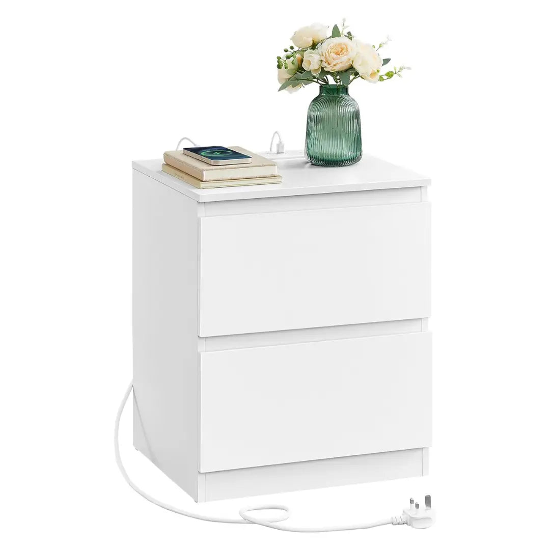 VASAGLE Nightstands with Charging Station, Bedside Tables with 2 Drawers, Side End Tables, 2 AC Outlets, 2 USB Ports, for Living Room, Bedroom, Study, Modern